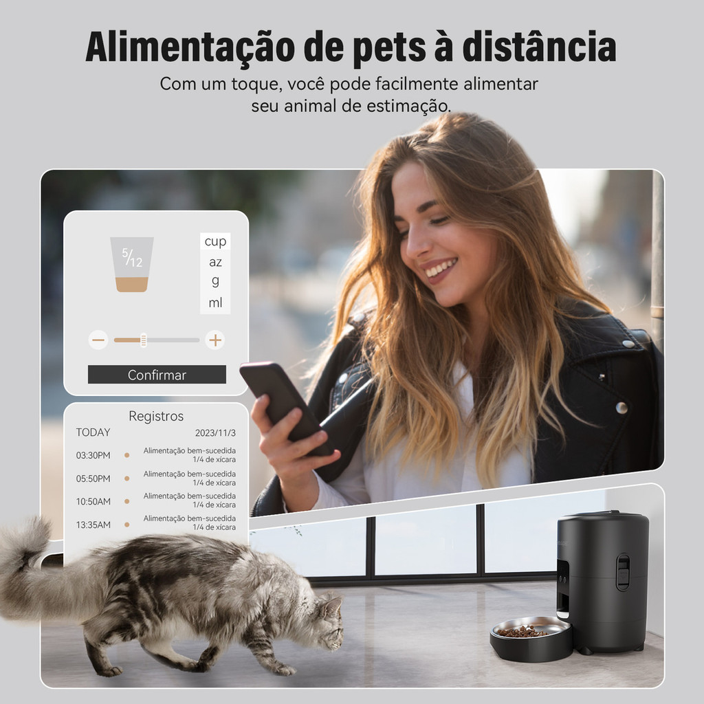 Newpet 2 Litros Comedouro Automático Com Programador WiFi APP De Controle Para Cães Gatos