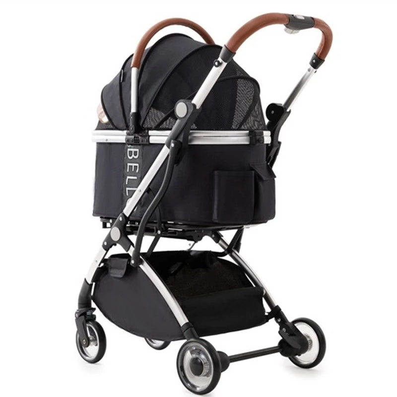 Carrinho de Passeio Luxo Dobrável com Cesto Removível para Cachorro e Gato até 15kg CP48-1 Ninabag™