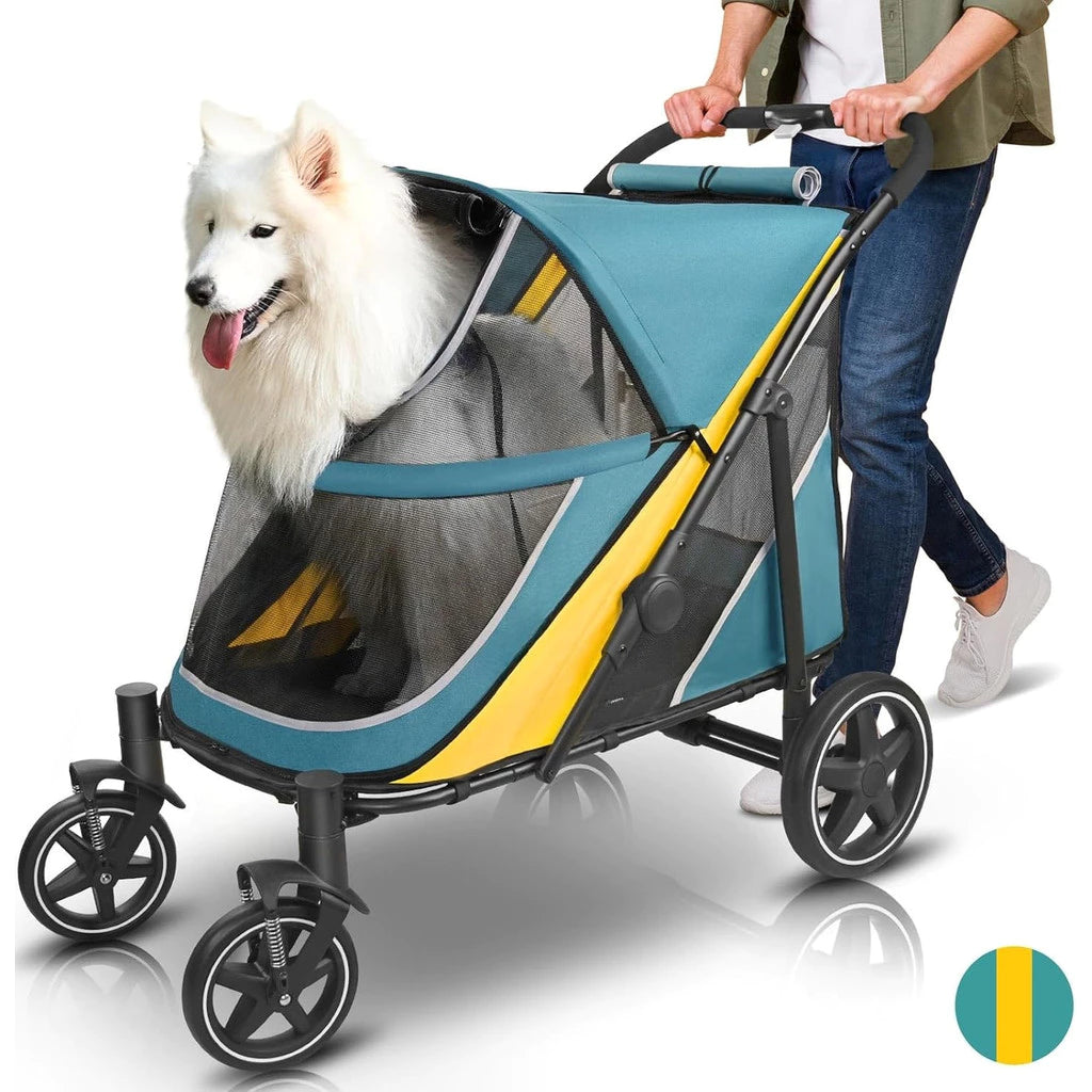 Carrinho Pet Dobrável Reforçado até 60kg com Rodas 360° e Freio para Cachorro e Gato BigRide™