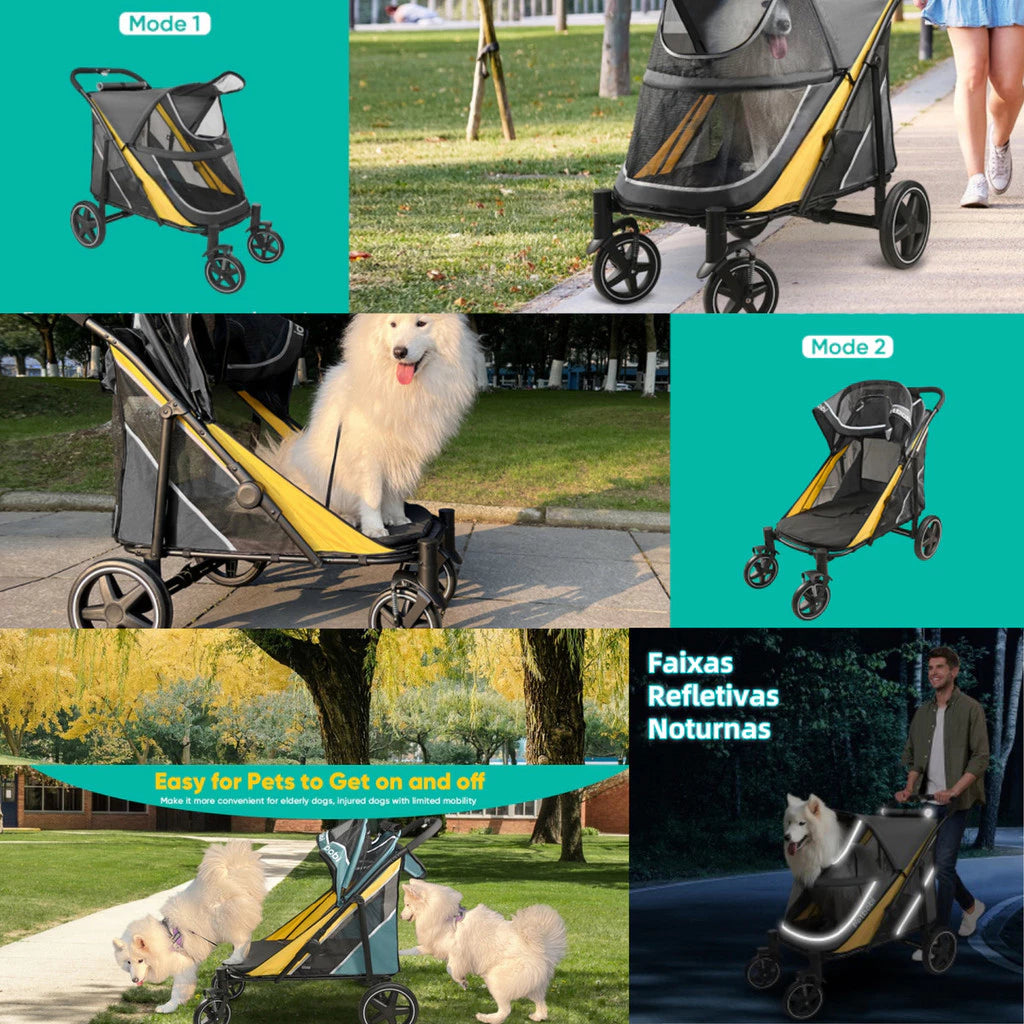 Carrinho Pet Dobrável Reforçado até 60kg com Rodas 360° e Freio para Cachorro e Gato BigRide™