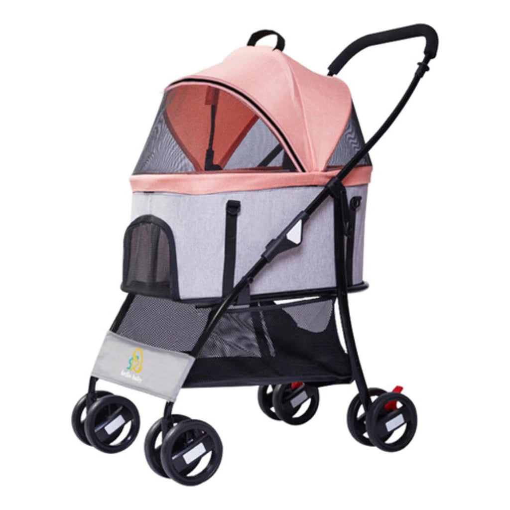 Carrinho de Passeio Dobrável com Porta Frontal e Freio até 15kg para Cachorro e Gato Pet Gear™