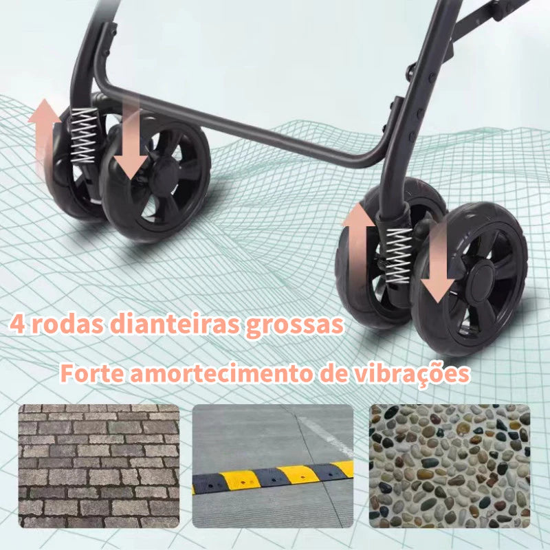 Carrinho Passeio Dobrável 3 em 1 até 30kg com Freio e Cinto para Cachorro e Gato Bluesky™