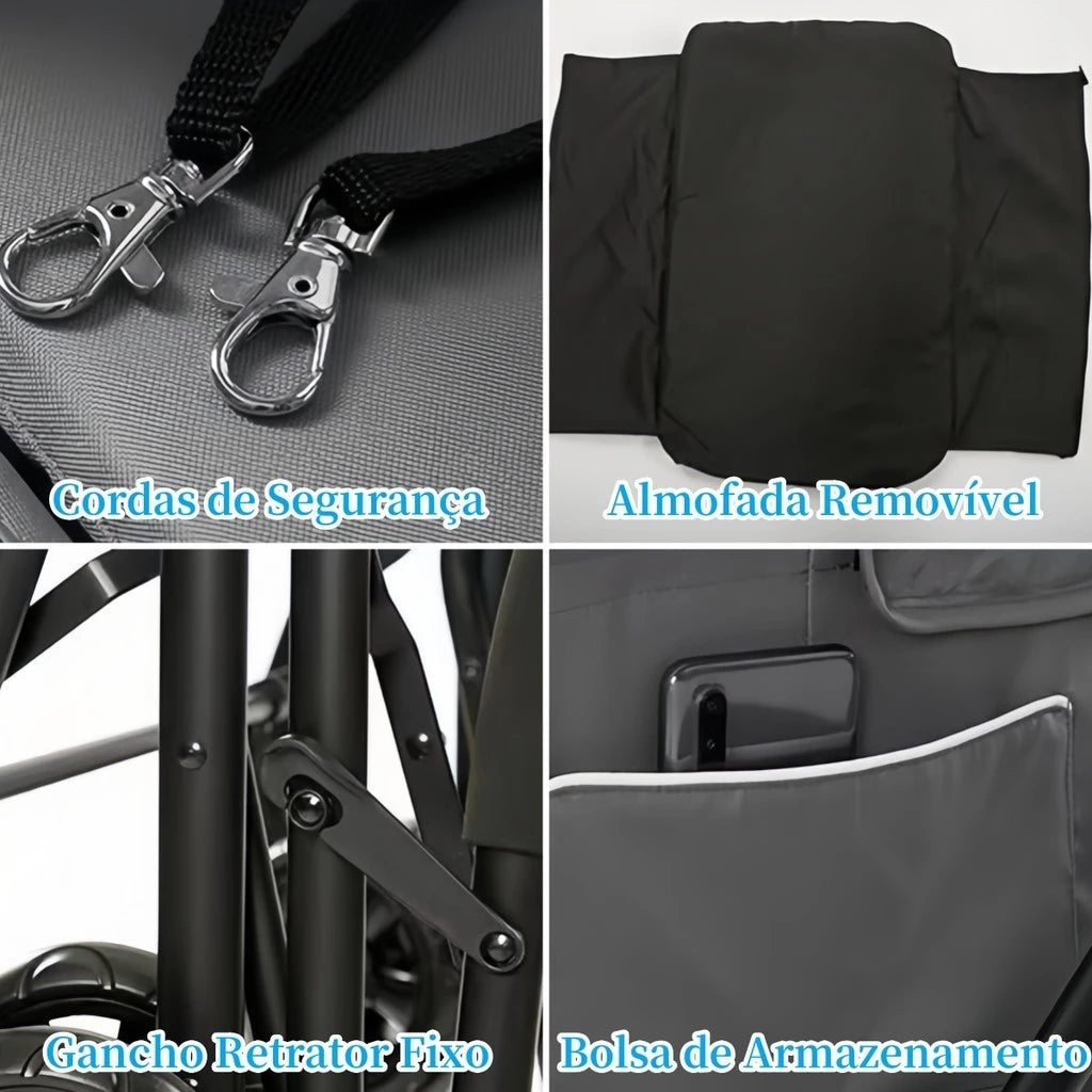 Carrinho Passeio Dobrável 3 em 1 até 30kg com Freio e Cinto para Cachorro e Gato Bluesky™
