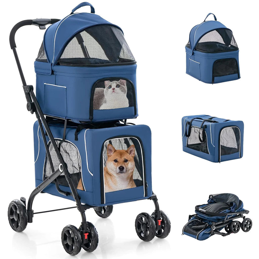 Carrinho Passeio Dobrável 3 em 1 até 30kg com Freio e Cinto para Cachorro e Gato Bluesky™