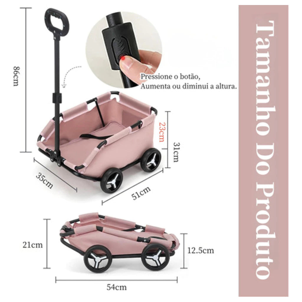 Carrinho Passeio Dobrável Compacto até 7kg com Cinto e Ventilação para Cachorro e Gato Home In™