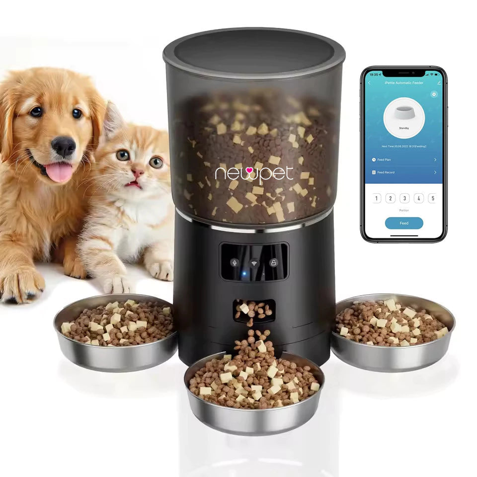 Comedouro Automático Wi-Fi 6L com 3 Tigelas e Temporizador para Cachorro e Gato Newpet™