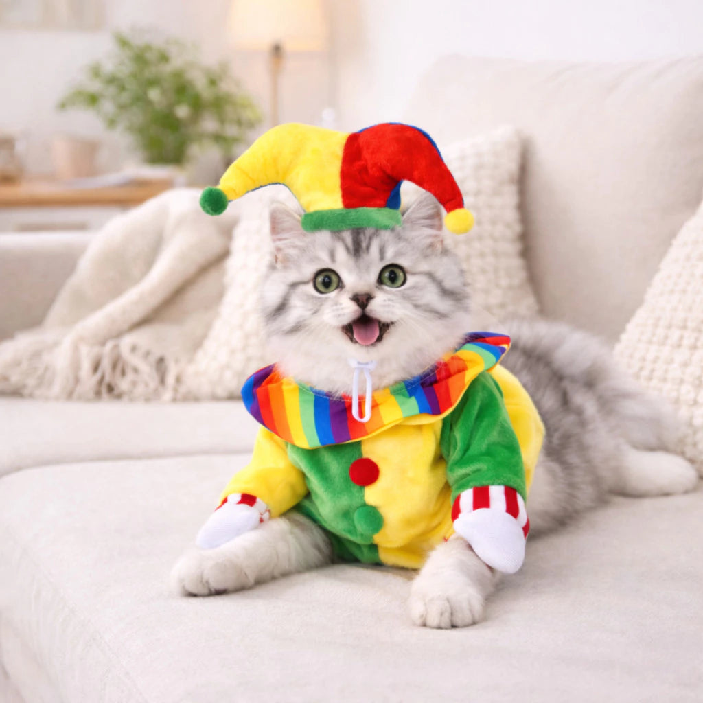 Fantasia de Palhaço Colorida para Cães e Gatos – Lupzy™ | Diversão, Fofura e Momentos Inesquecíveis