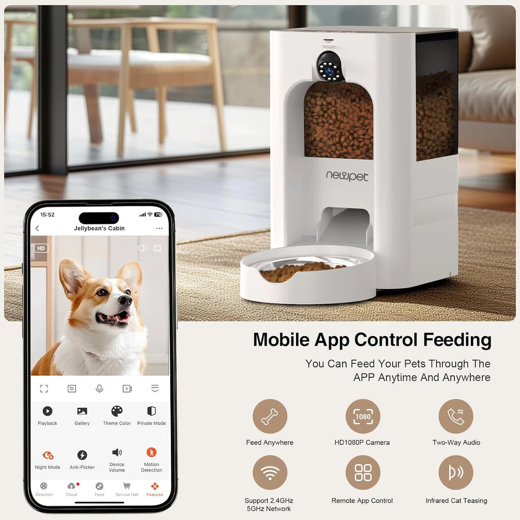 Comedouro Automático Wi-Fi 5L com Câmera 2MP e Controle por App para Cachorro Newpet
