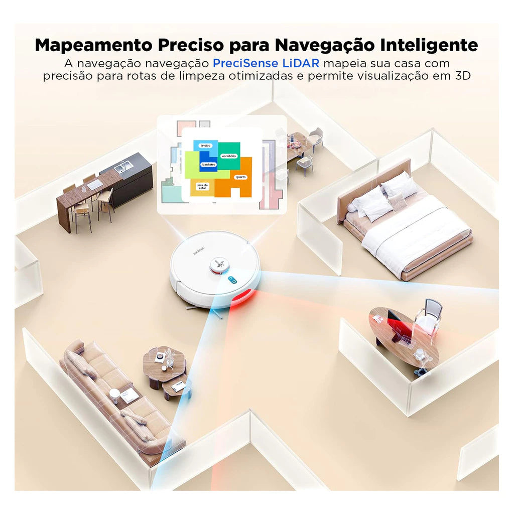 Robô Aspirador Inteligente com Base AutoLimpeza 6000Pa e Navegação Laser para Casa CleanBot Newpet™