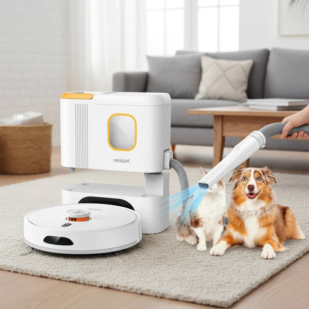 Robô Aspirador Inteligente com Base AutoLimpeza 6000Pa e Navegação Laser para Casa CleanBot Newpet™