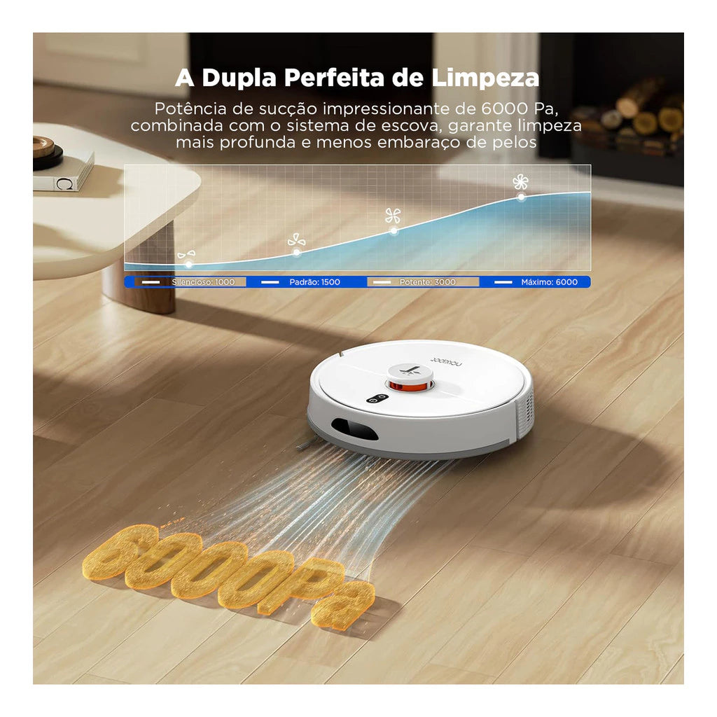 Robô Aspirador Inteligente com Base AutoLimpeza 6000Pa e Navegação Laser para Casa CleanBot Newpet™