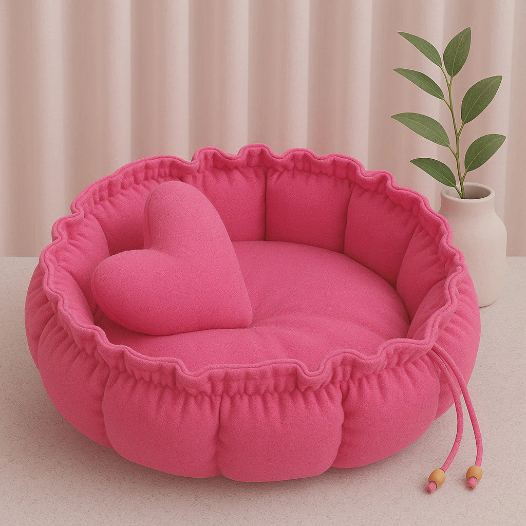 Caminha Pet Redonda Ajustável com Almofada de Coração – Lupzy™ Londres | Aconchego que Abraça