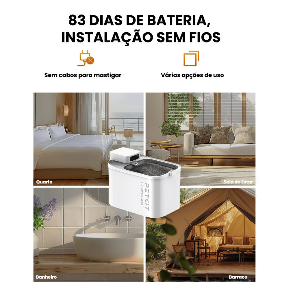 Fonte de Água Sem Fio 3L para Pets com Monitoramento por App – PETKIT Eversweet Max | Hidratação Inteligente