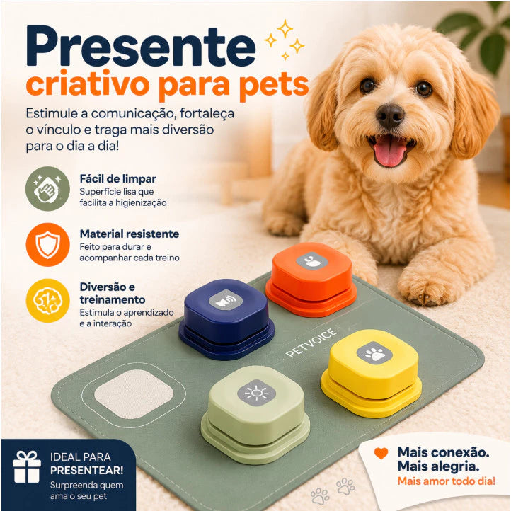 Botões Graváveis de Comunicação para Cachorro e Gato com Tapete Kit 4 Unidades Talkzy™