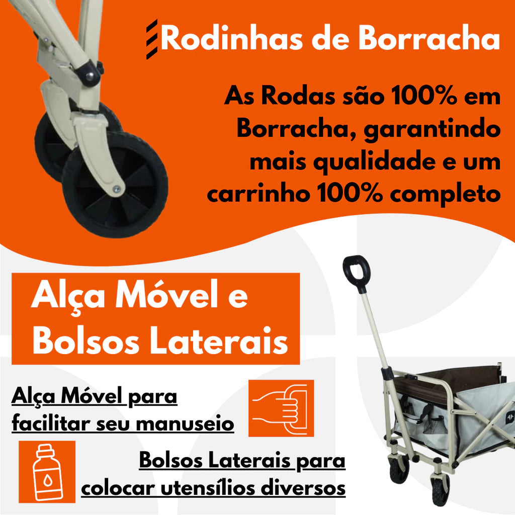 Carrinho Dobrável Multiuso para Cachorro e Gato até 80kg com Rodas Largas e Alça Retrátil Nautika™ - Carrinho Dobrável