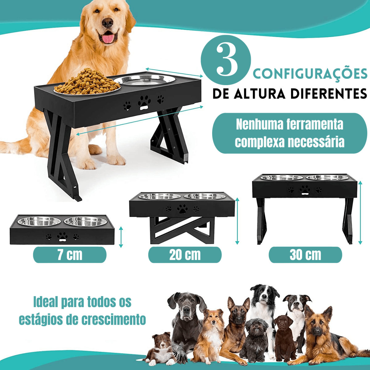 Tigela Ajustável 3 Alturas Grow - Pawzly™ | Exclusivo da ForPatas