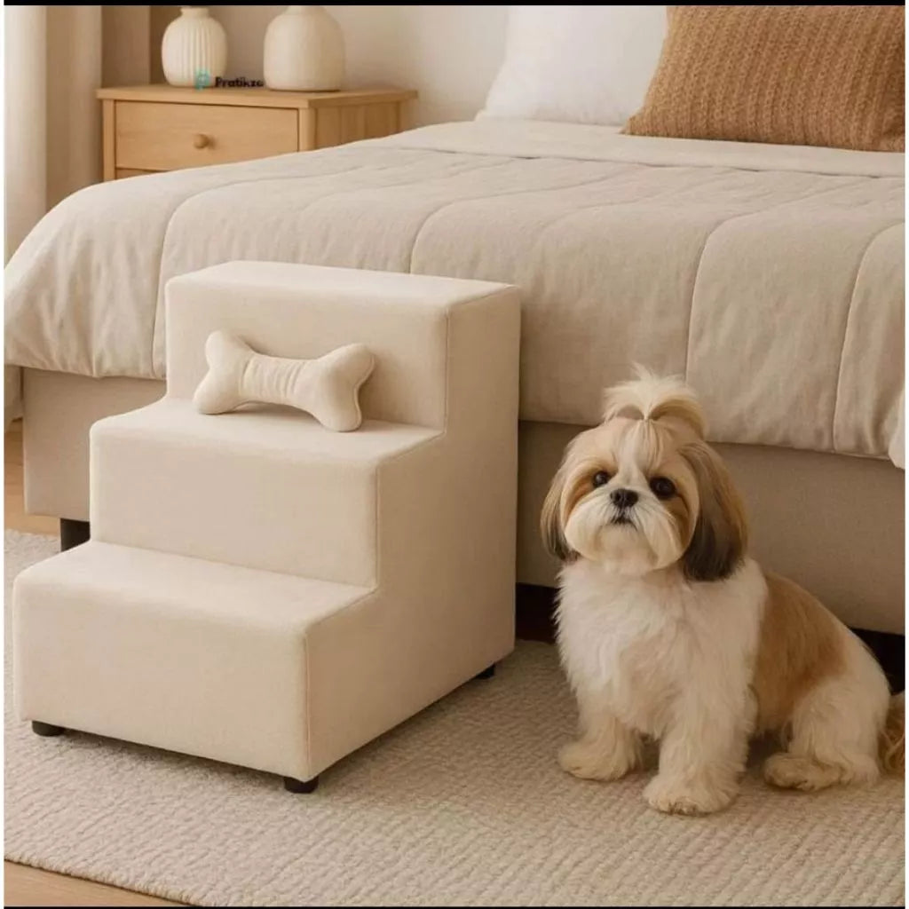 Escada Pet de Luxo 3 Degraus em Suede Impermeável – ForPatas™