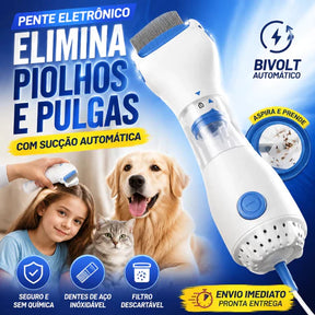 Pente Eletrônico Aspirador Removedor de Pulgas e Piolhos Bivolt para Cachorro e Gato Fleasy™