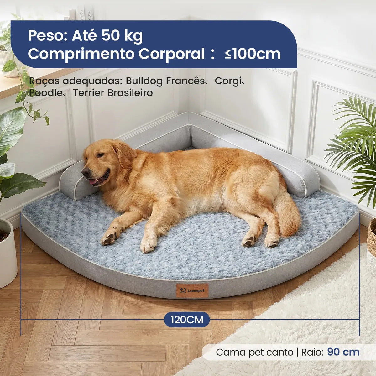 Cama de Canto Ortopédica Impermeável e Antiderrapante para Cachorro e Gato 120cm Cornerfy™