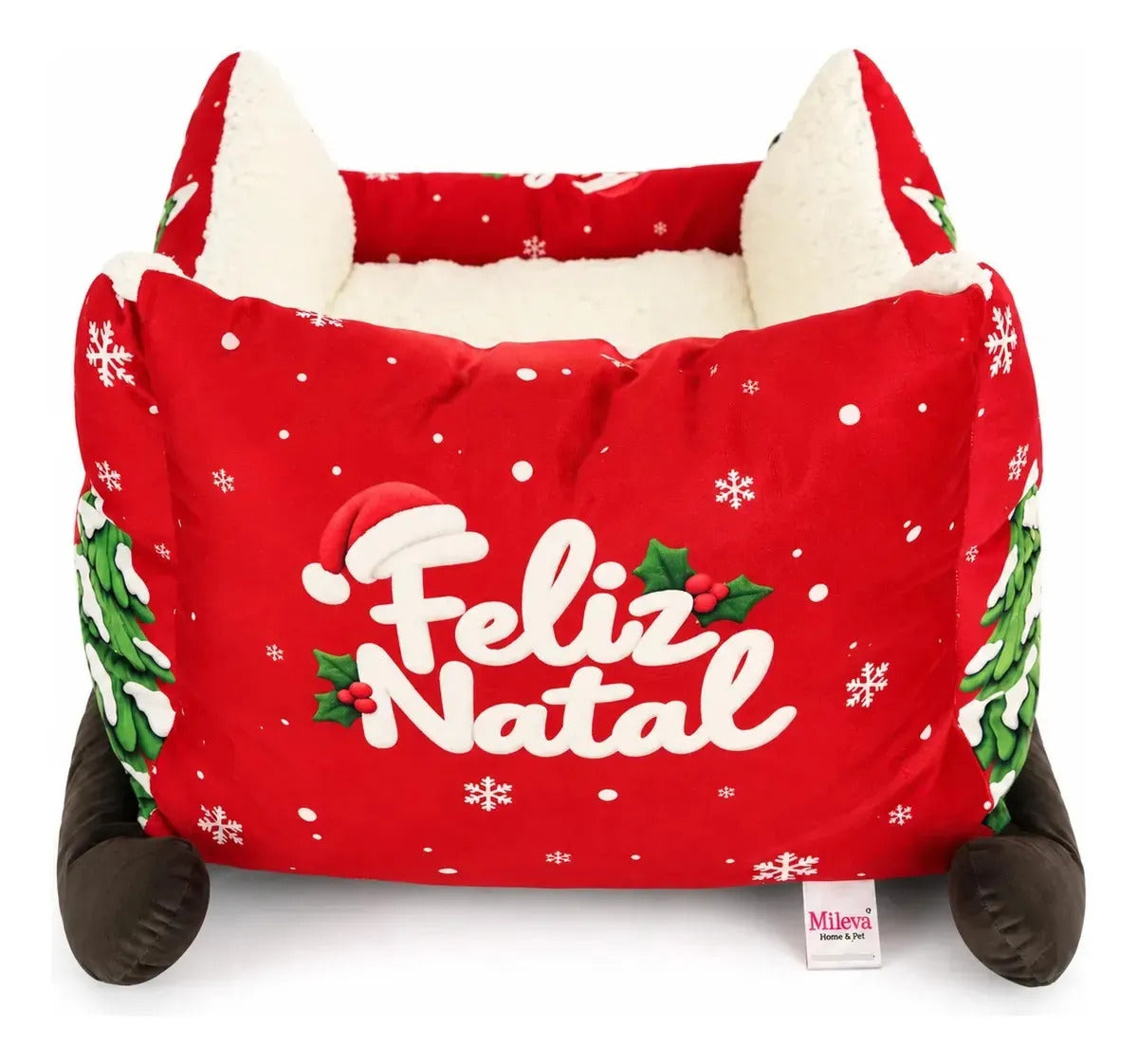 Cama Trenó Natalina Aconchegante para Cachorro e Gato até 10kg 65x45cm Mileva Store