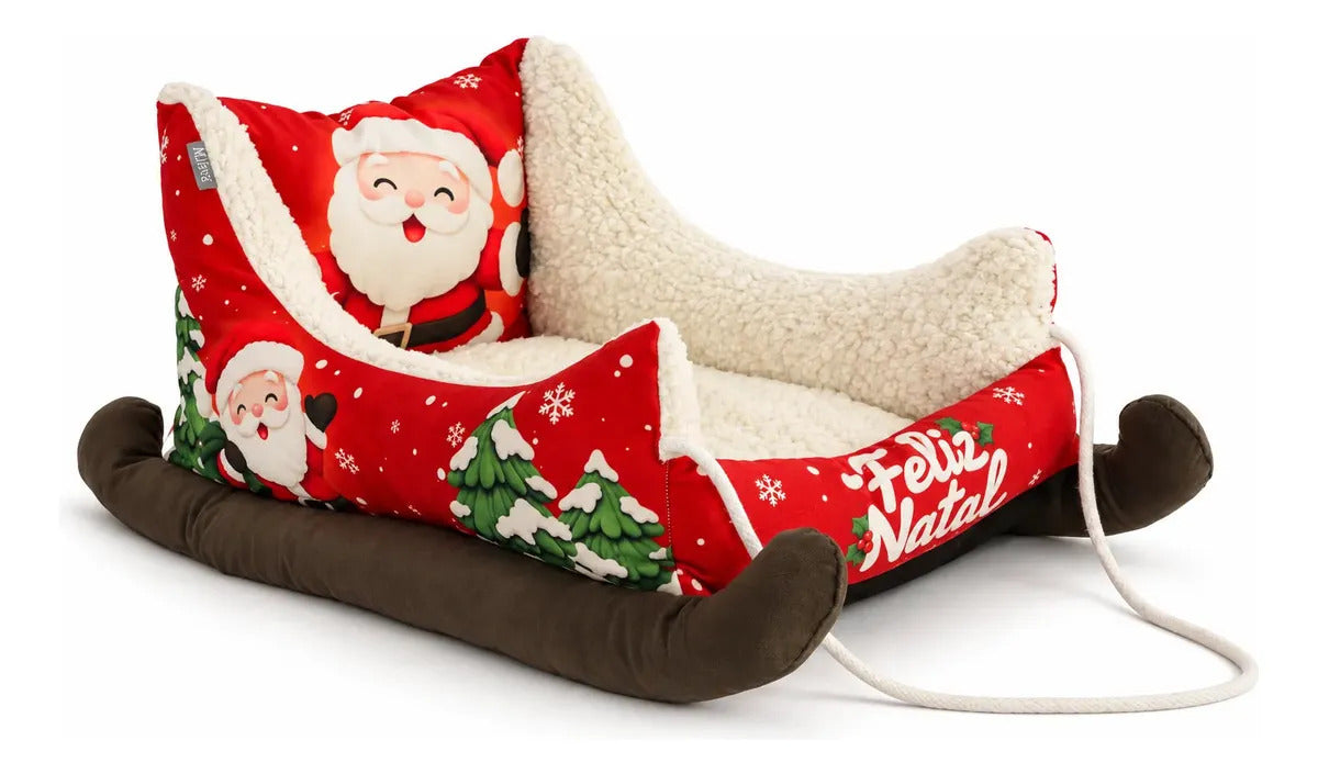 Cama Trenó Natalina Aconchegante para Cachorro e Gato até 10kg 65x45cm Mileva Store