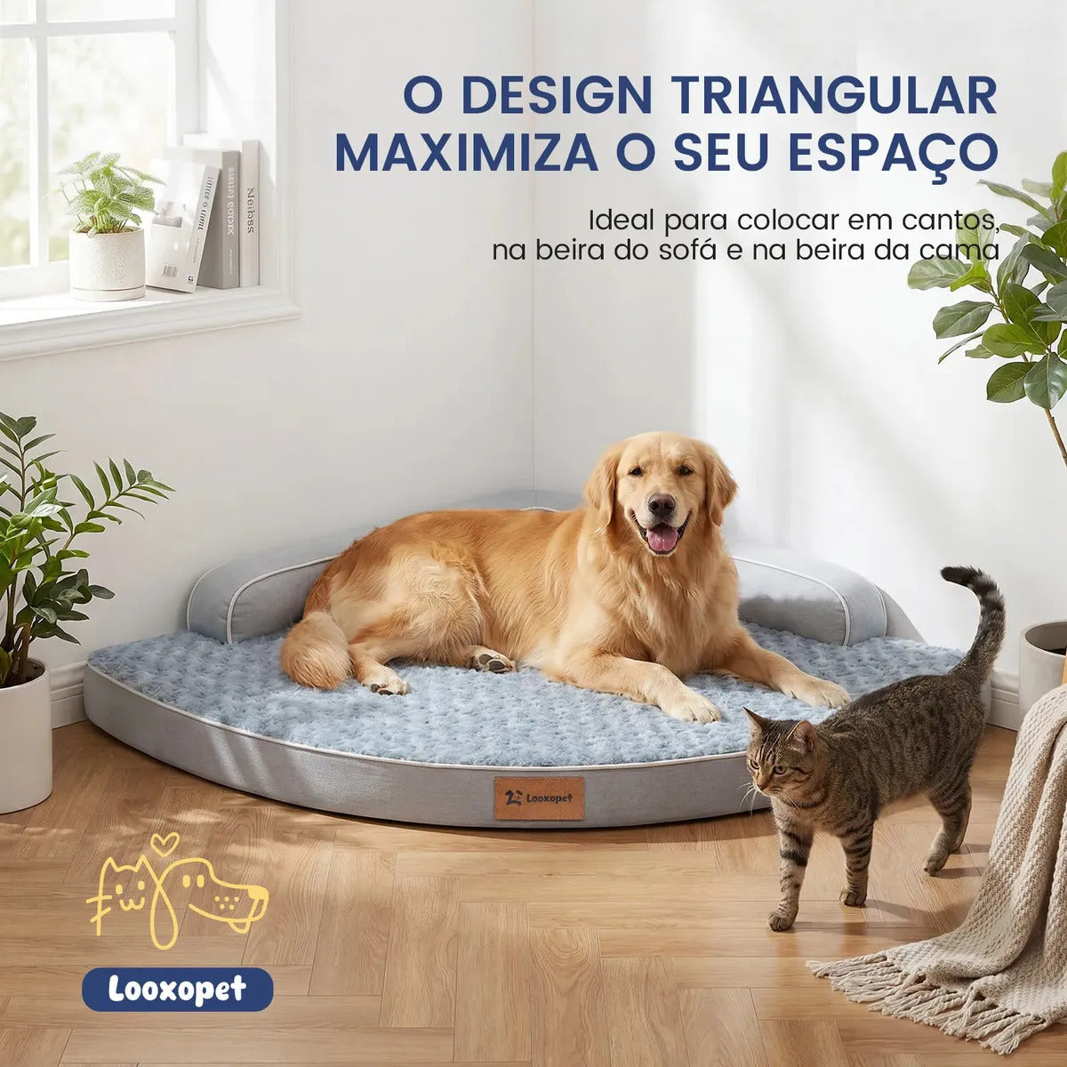 Cama de Canto Ortopédica Impermeável e Antiderrapante para Cachorro e Gato 120cm Cornerfy™