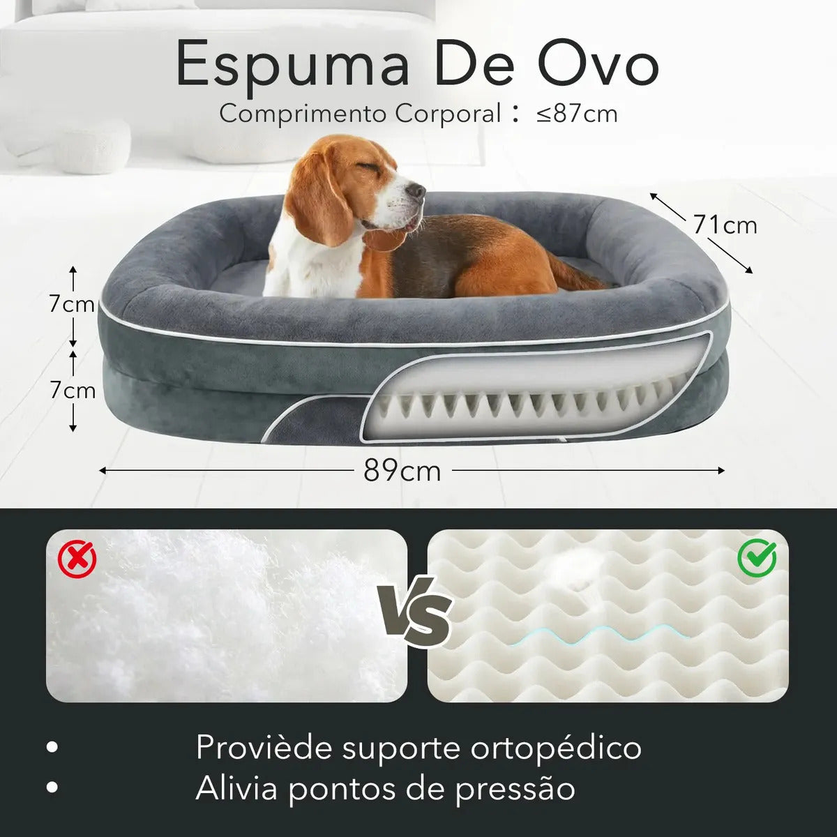 Cama Ortopédica com Suporte Cervical e Fundo Impermeável para Cachorro e Gato 89x71cm Snouty™