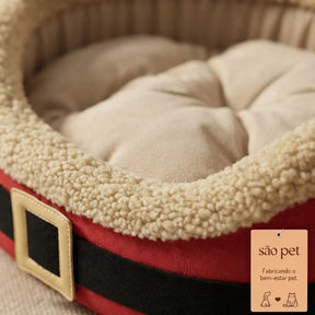 Cama Natalina Acolchoada com Almofada Macia para Cachorro e Gato Tamanhos P e M NoelNest™