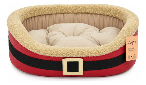 Cama Natalina Acolchoada com Almofada Macia para Cachorro e Gato Tamanhos P e M NoelNest™