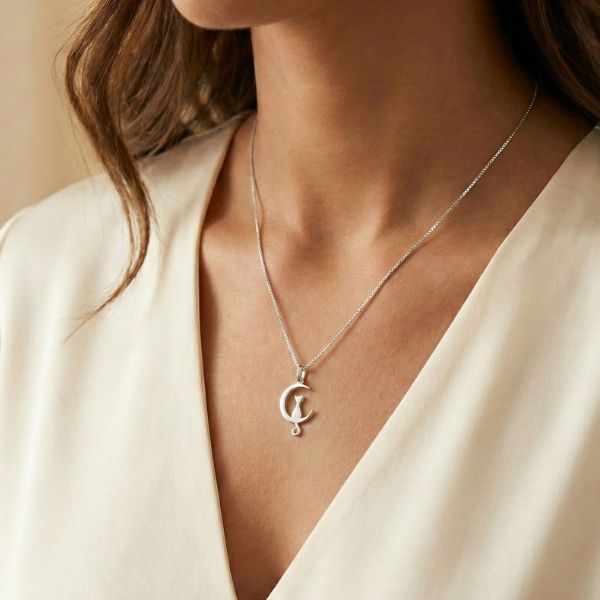 Colar Gato na Lua em Prata 925 – Lupzy™ | Amor Pet Sob a Luz da Lua