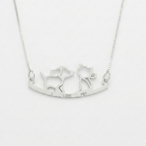 Colar Feminino em Prata 925 com Pingente de Cachorro e Gato – Lupzy™ | Amor Pet Eterno