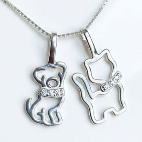 Colar Pets Love em Prata 925 + Zircônias com Pingente de Cachorro ou Gato – Lupzy™ | Amor Pet em Forma de Joia
