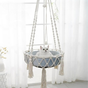 Cama Suspensa Artesanal para Gatos Estilo Rede – Snouty™ | Conforto Natural e Descanso Elevado