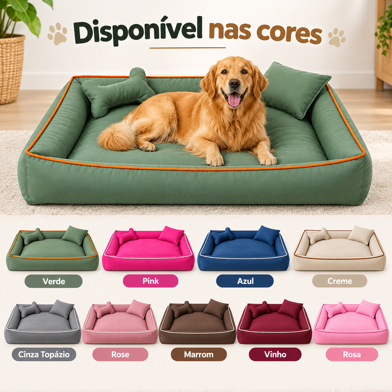 Cama Grande Lavável com Zíper e Enchimentos Removíveis para Cachorro e Gato BigNest™