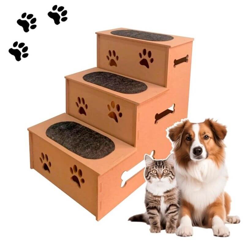 Escada Pet em MDF com Carpete Antiderrapante 3 Degraus – ForPatas™