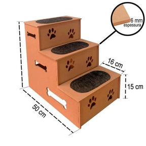 Escada Pet em MDF com Carpete Antiderrapante 3 Degraus – ForPatas™