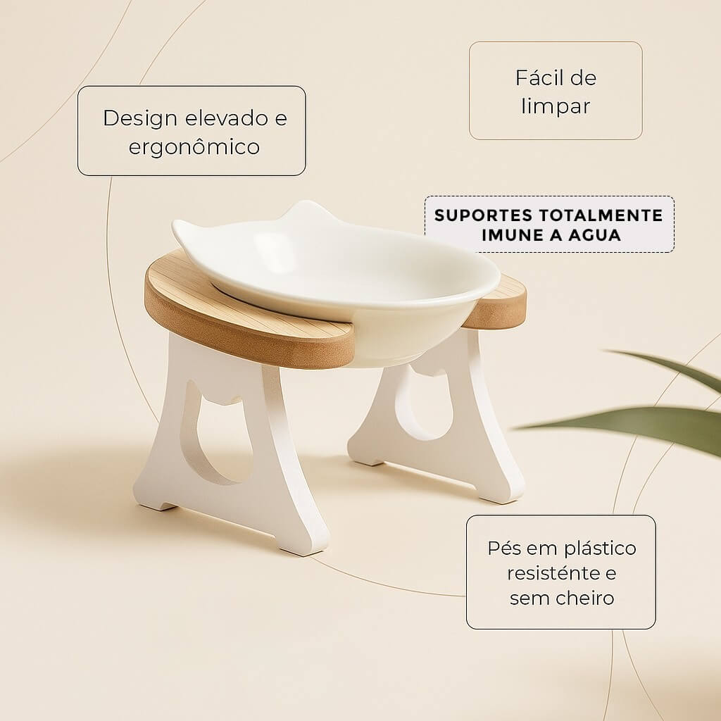 Comedouro de Porcelana Elevado para Gatos – Melhora a Digestão e Reduz Refluxo – Lupzy™