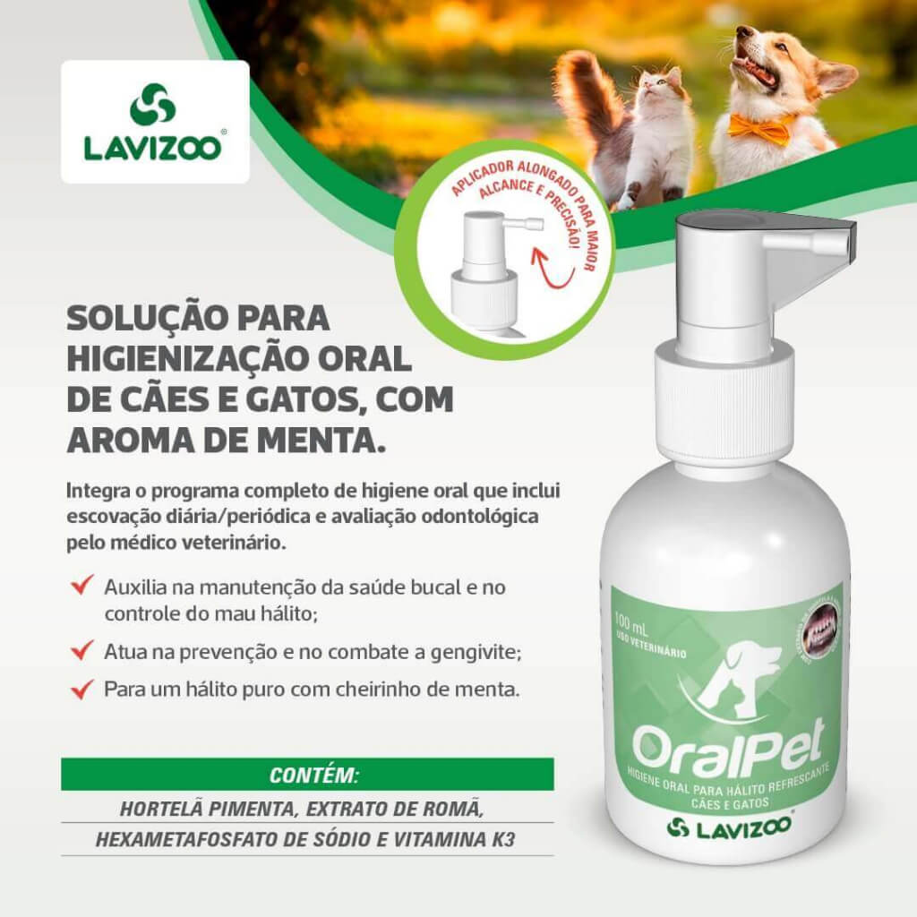 Oralpet Spray 100ml – Anti-Tártaro, Mau Hálito e Gengivite para Cães e Gatos – Lavizoo™