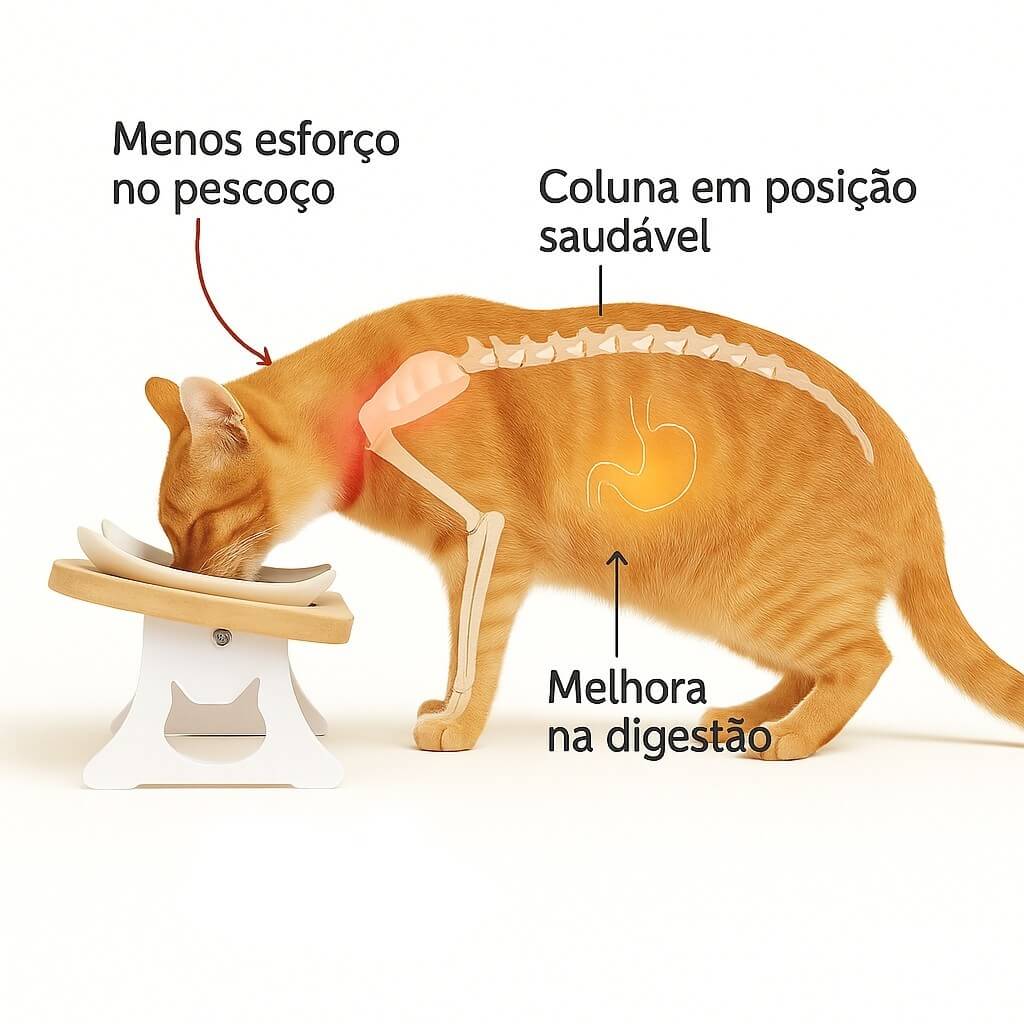 Comedouro de Porcelana Elevado para Gatos – Melhora a Digestão e Reduz Refluxo – Lupzy™