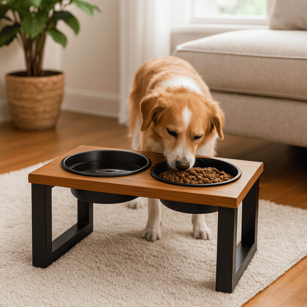 Comedouro Duplo com Tampa Hermética em Madeira Maciça – ForPatas™ | Design Moderno e Funcional