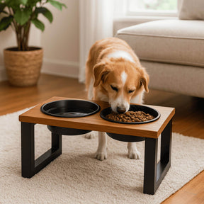 Comedouro Duplo com Tampa Hermética em Madeira Maciça – ForPatas™ | Design Moderno e Funcional