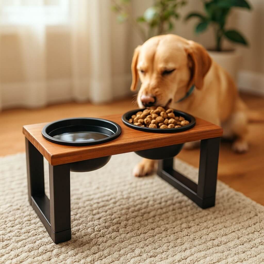 Comedouro Duplo com Tampa Hermética em Madeira Maciça – ForPatas™ | Design Moderno e Funcional