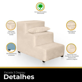 Escada Pet de Luxo 3 Degraus em Suede Impermeável – ForPatas™