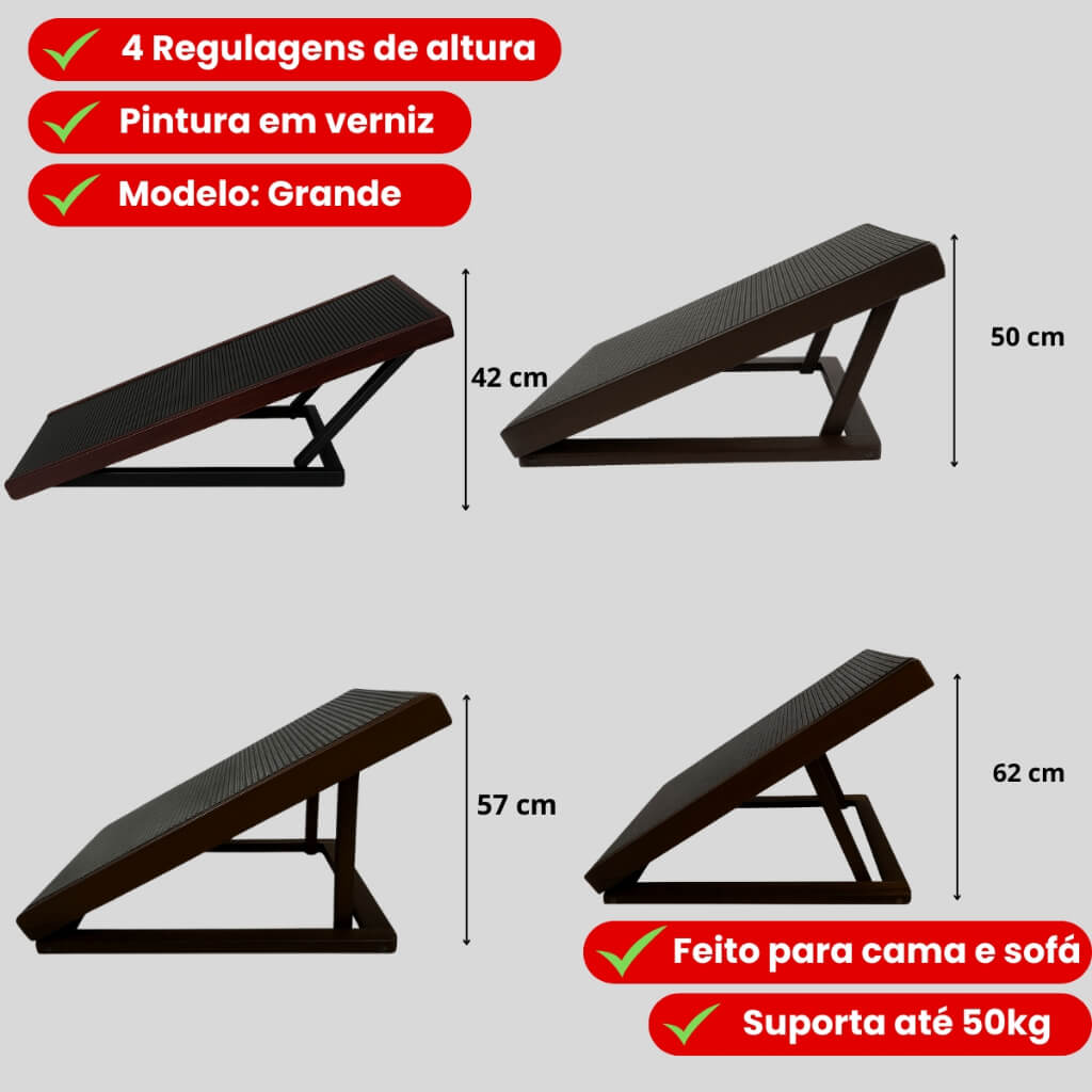 Rampa Pet Ajustável Antiderrapante em Madeira de Pinus – Duty™ | Para Cama e Sofá com Segurança
