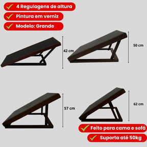 Rampa Pet Ajustável Antiderrapante em Madeira de Pinus – Duty™ | Para Cama e Sofá com Segurança