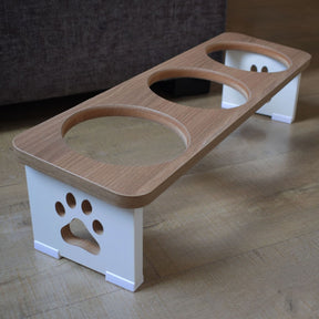 Comedouro Triplo Elevado Premium em MDF com Tigelas Inox/Porcelana – ForPatas™