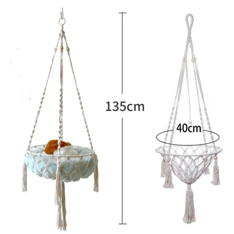 Cama Suspensa Artesanal para Gatos Estilo Rede – Snouty™ | Conforto Natural e Descanso Elevado