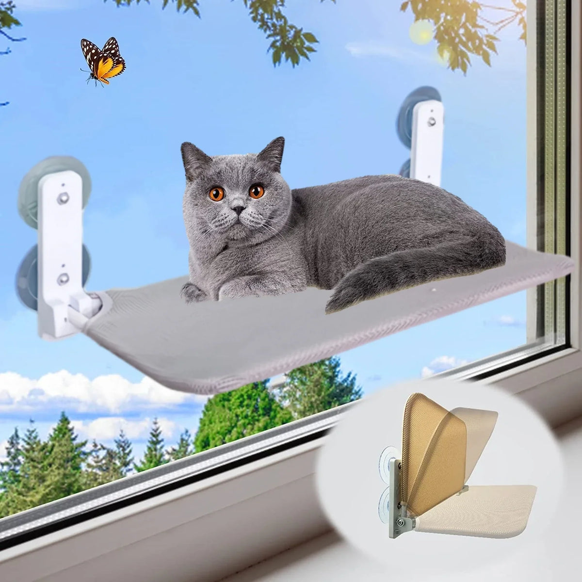 Cama Suspensa de Janela CatView™ – Ventosas 30 kg para Gatos