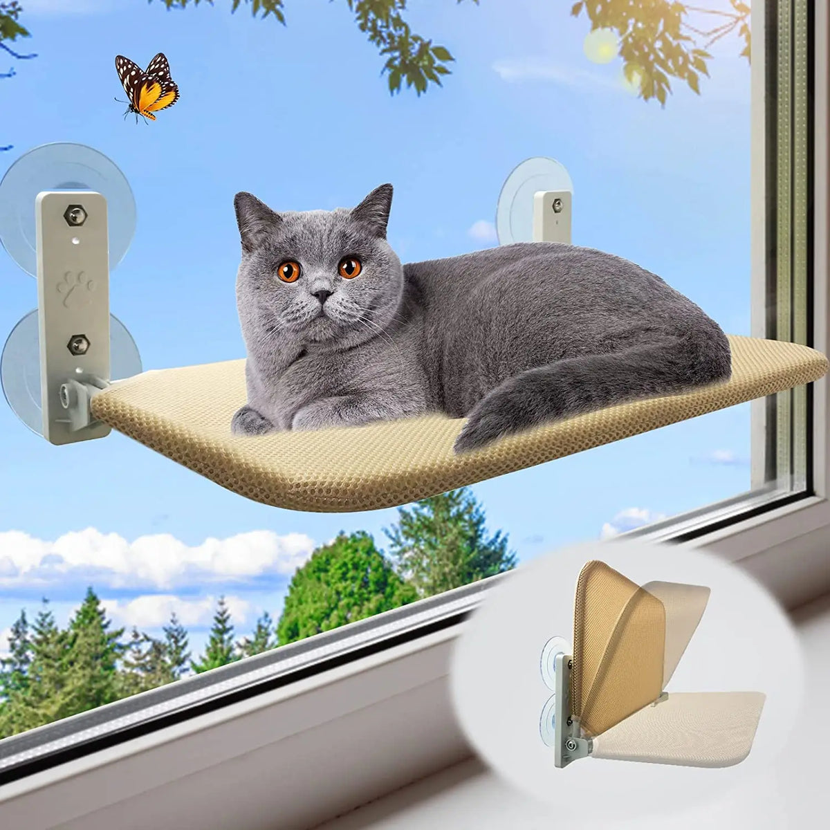 Cama Suspensa de Janela CatView™ – Ventosas 30 kg para Gatos