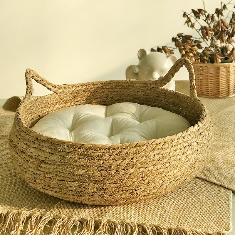 Cama Cesto para Gatos em Fibra Natural com Almofada – Snouty™ | Aconchego, Estilo e Conforto Natural
